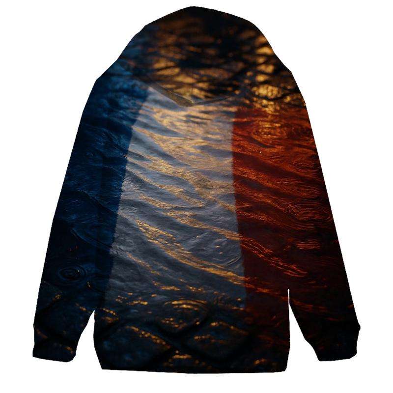 French Flag Refraction In Parisian Rain Puddles designer hoodies