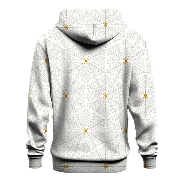 Gold Starburst Snowflake Tessellation On White designer hoodies