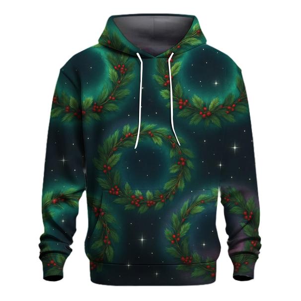 Aurora Halo Christmas Wreath Rings On Charcoal lightweight hoodies