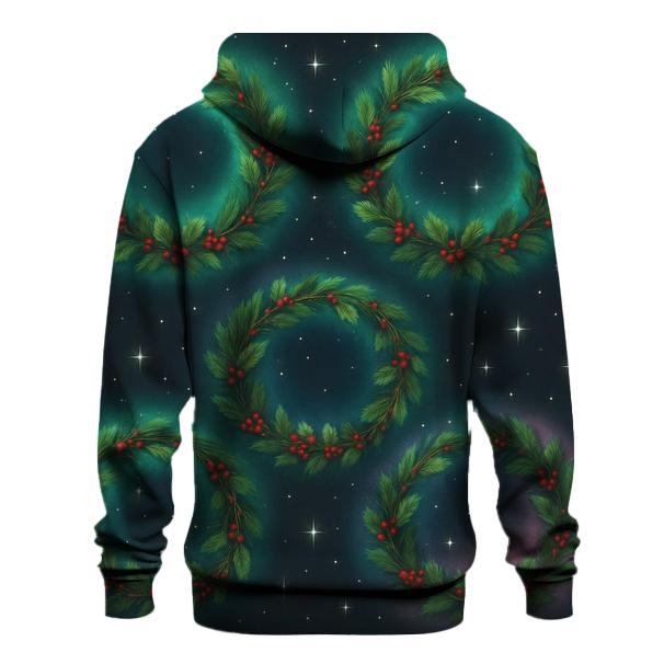 Aurora Halo Christmas Wreath Rings On Charcoal lightweight hoodies