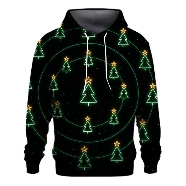 Radiant Christmas Tree Orbit Rings On Black lightweight hoodies