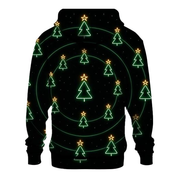 Radiant Christmas Tree Orbit Rings On Black lightweight hoodies