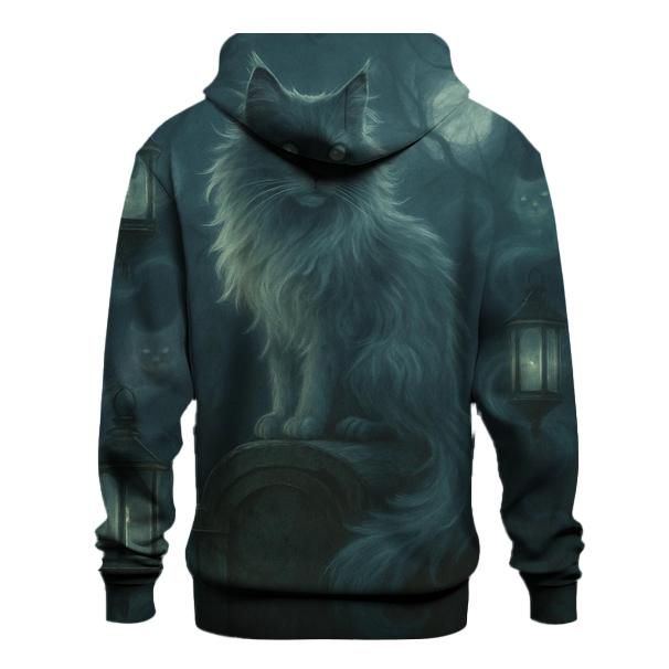 Haunted Lantern Cemetery Cat embroidered hoodies