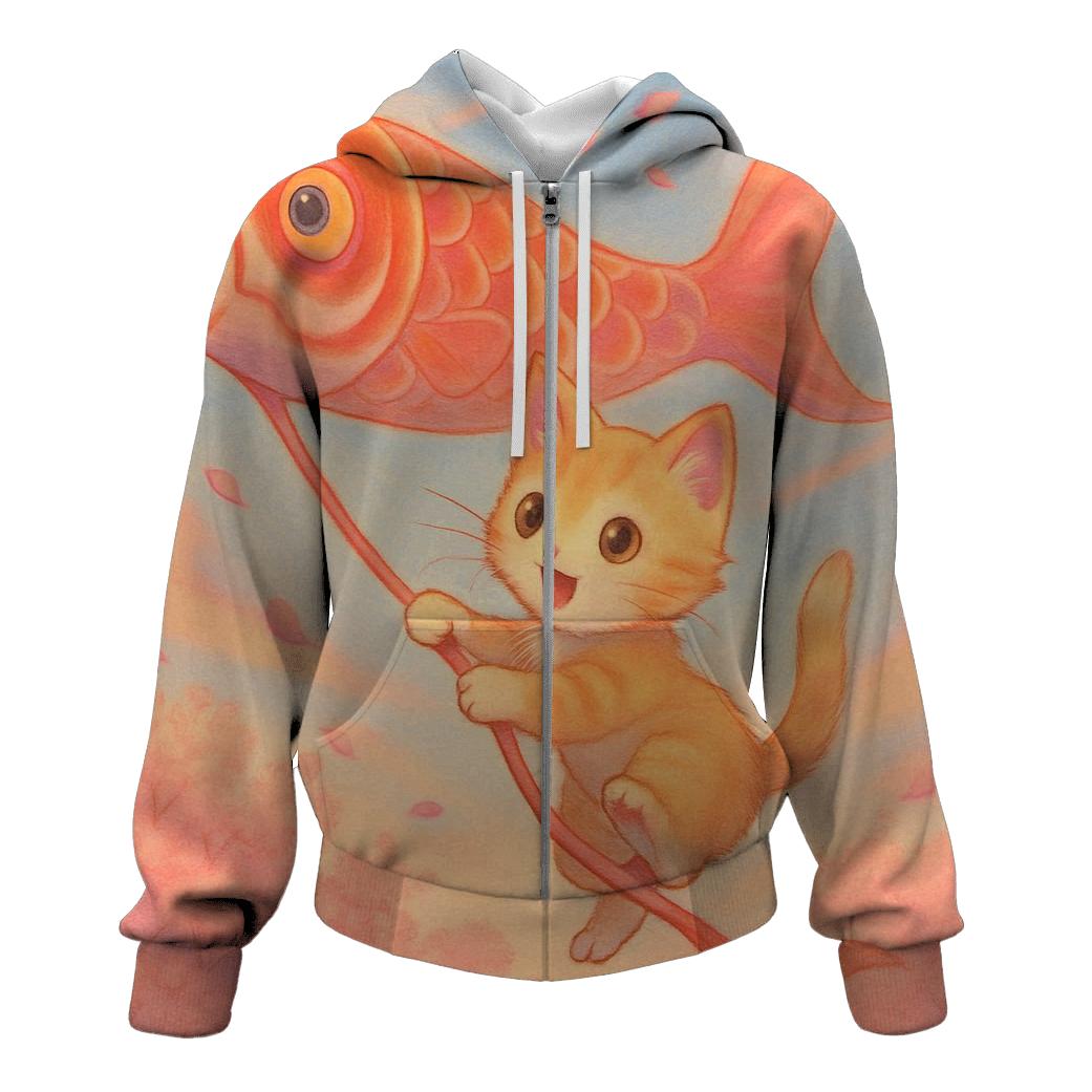 Cherry Blossom Kite Flight Cat custom hoodies