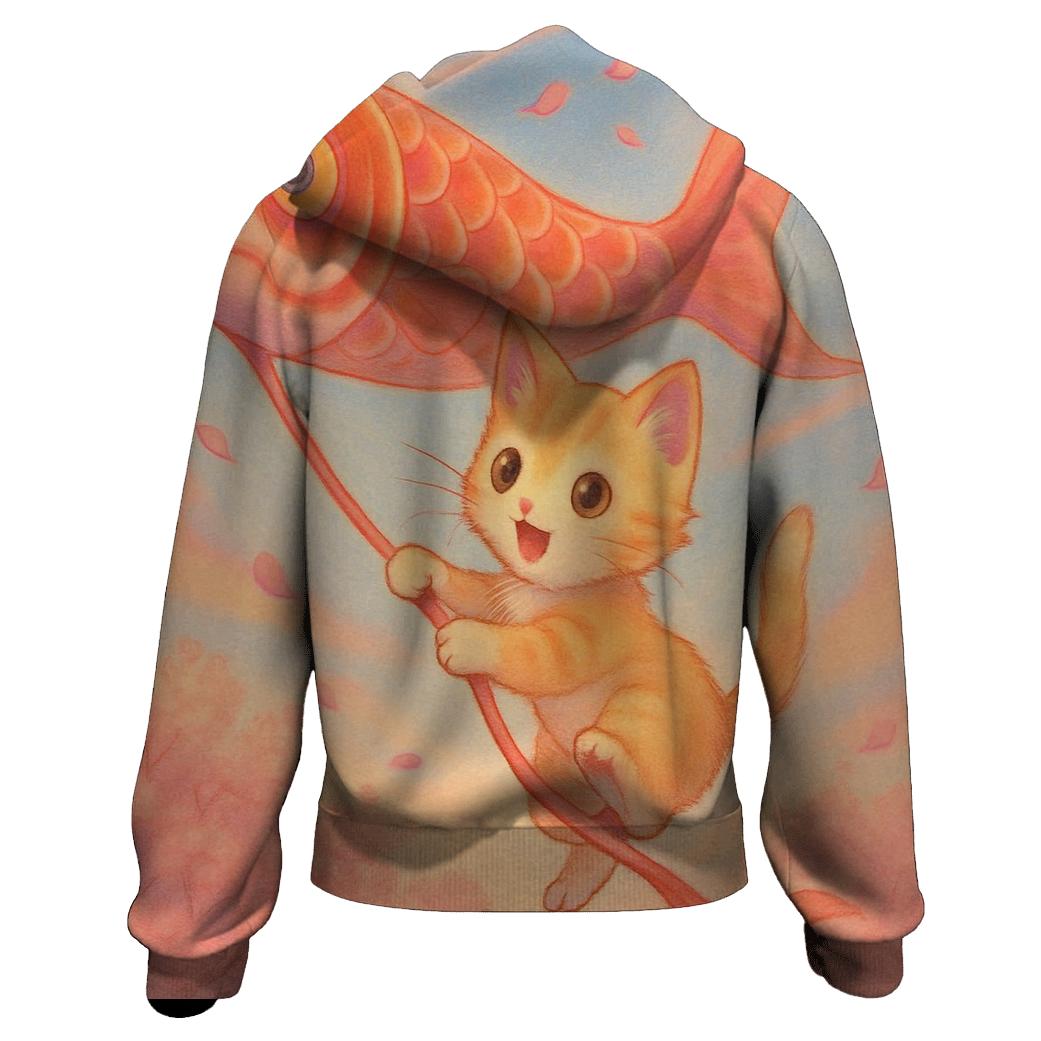 Cherry Blossom Kite Flight Cat custom hoodies