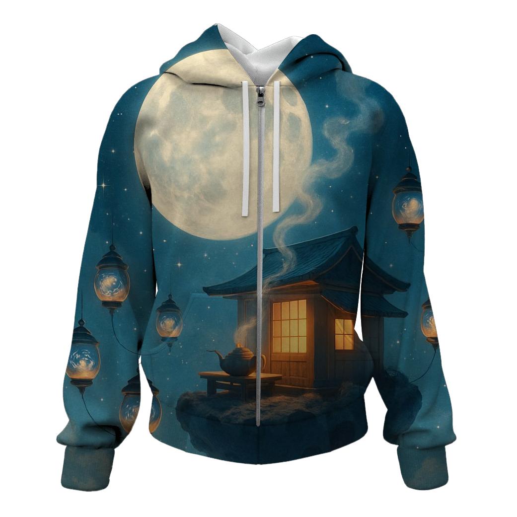 Moonlit Cosmic Tea House embroidered hoodies