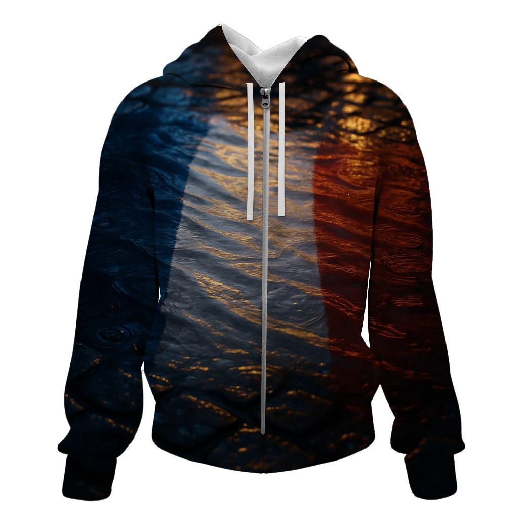 French Flag Refraction In Parisian Rain Puddles custom hoodies