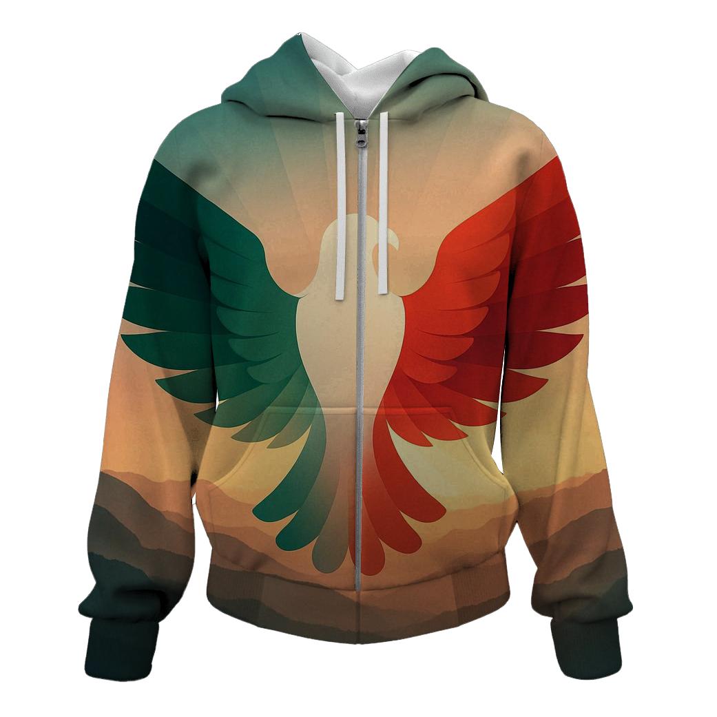 Mexican Flag Eagle Silhouette In Sierra Sunrise designer hoodies