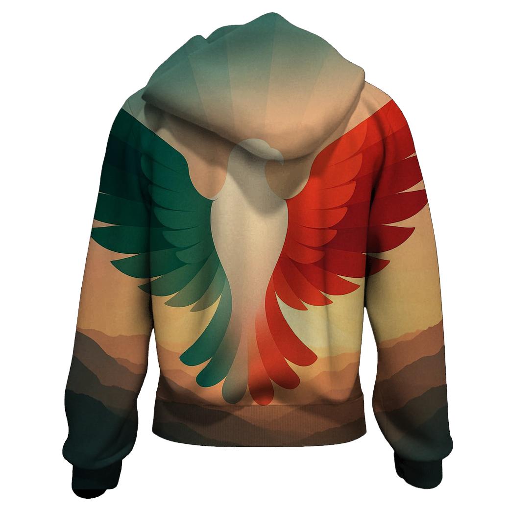 Mexican Flag Eagle Silhouette In Sierra Sunrise designer hoodies