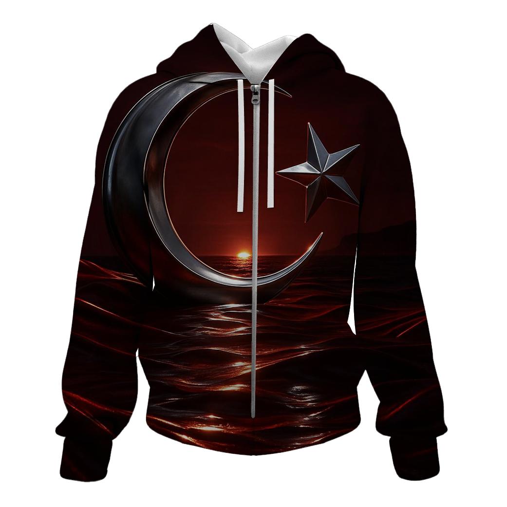 Turkish Flag Moon Over Anatolian Coast designer hoodies