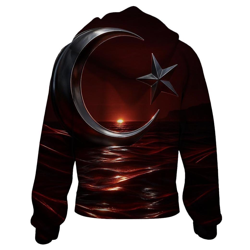 Turkish Flag Moon Over Anatolian Coast designer hoodies