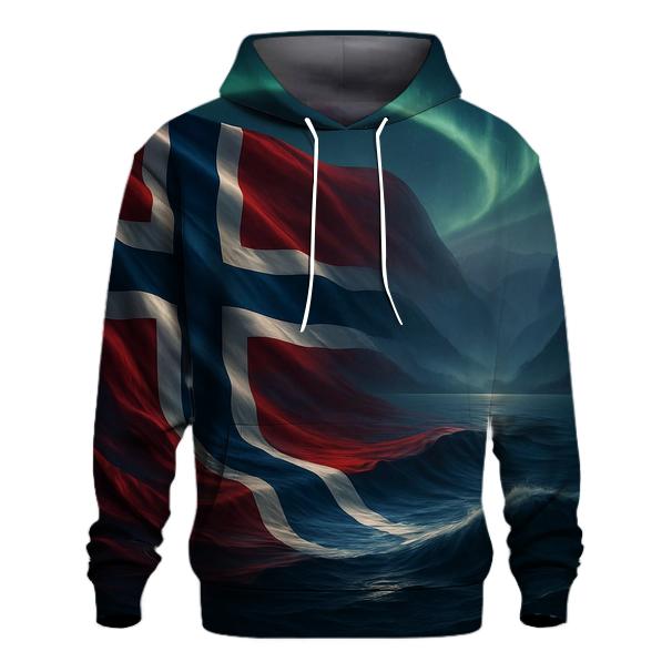 Aurora Over The Norwegian Flag Fjord embroidered hoodies