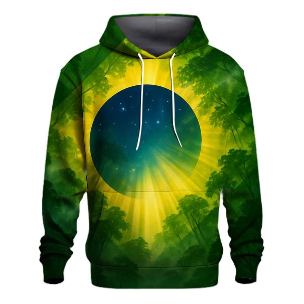 Brazilian Flag Canopy Over Rainforest Valley embroidered hoodies