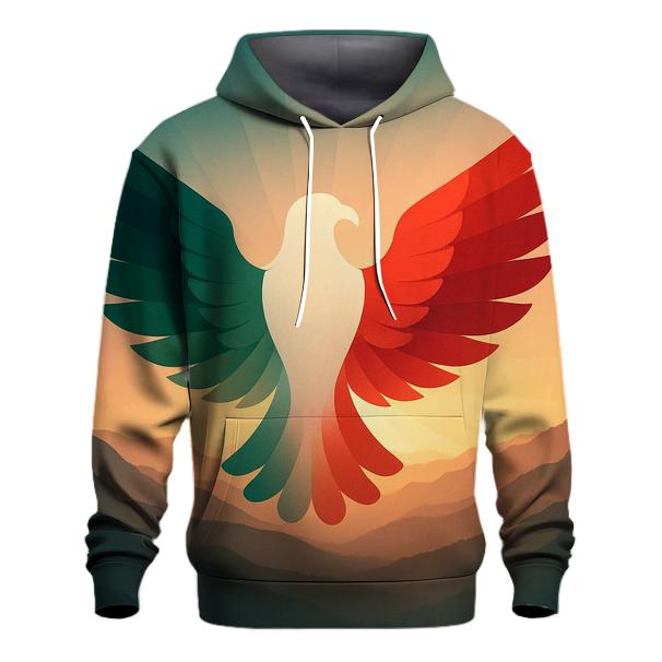 Mexican Flag Eagle Silhouette In Sierra Sunrise graphic hoodies