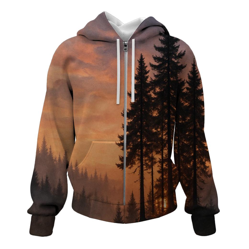 Whispering Pines In Ember Mist embroidered hoodies
