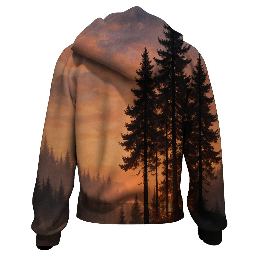 Whispering Pines In Ember Mist embroidered hoodies