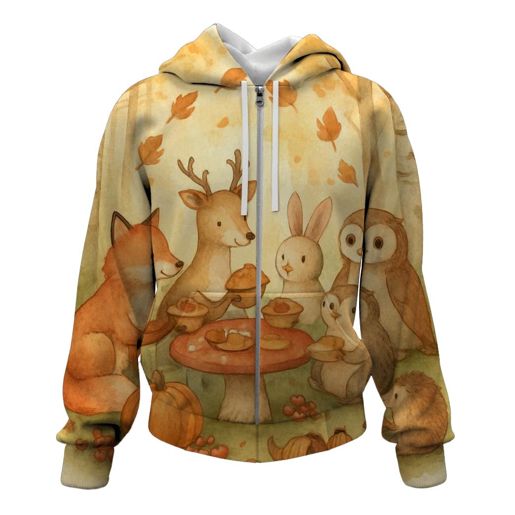 Woodland Friends Pumpkin Potluck pullover hoodies