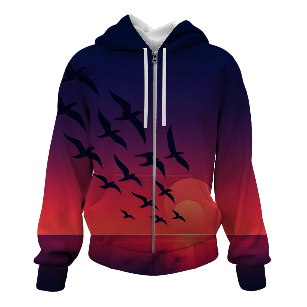 Crimson Flight Over Glass Horizon lightweight hoodies