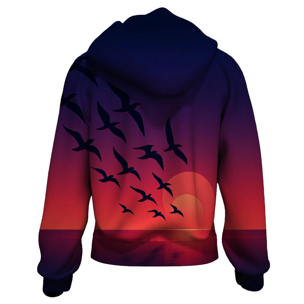 Crimson Flight Over Glass Horizon lightweight hoodies