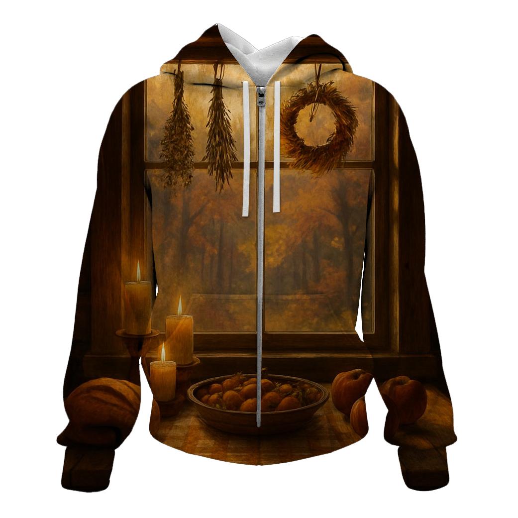 Autumn Cabin Window Of Thanks lightweight hoodies