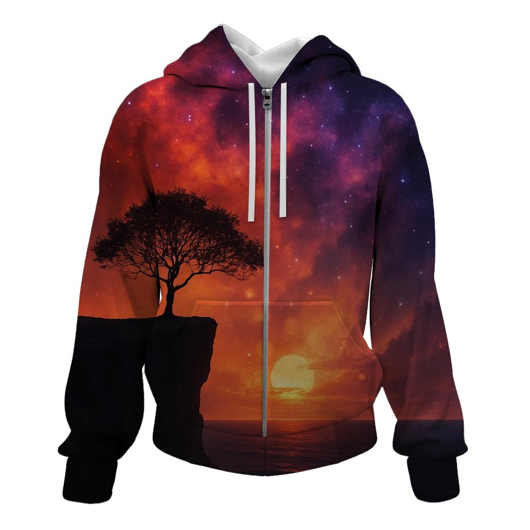 Nebula Sunset Over Silent Cliff graphic hoodies