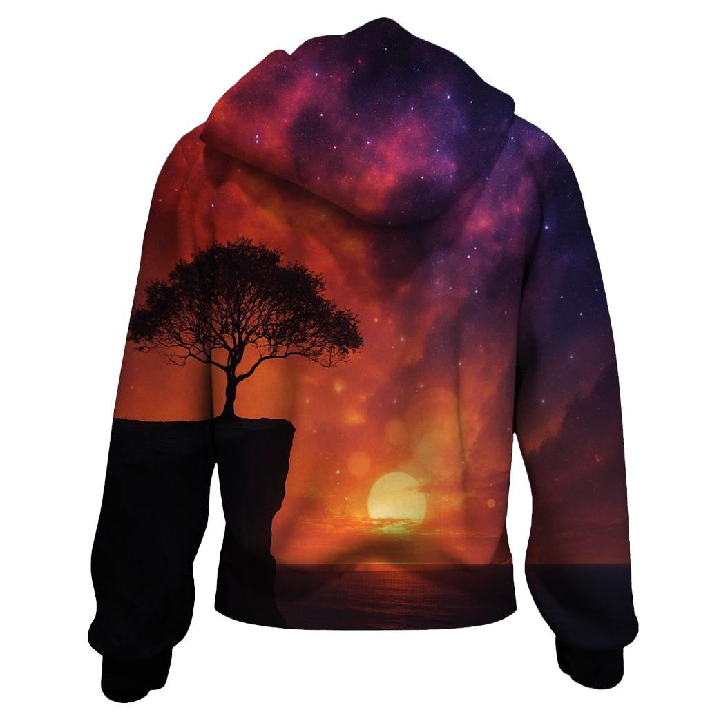 Nebula Sunset Over Silent Cliff graphic hoodies