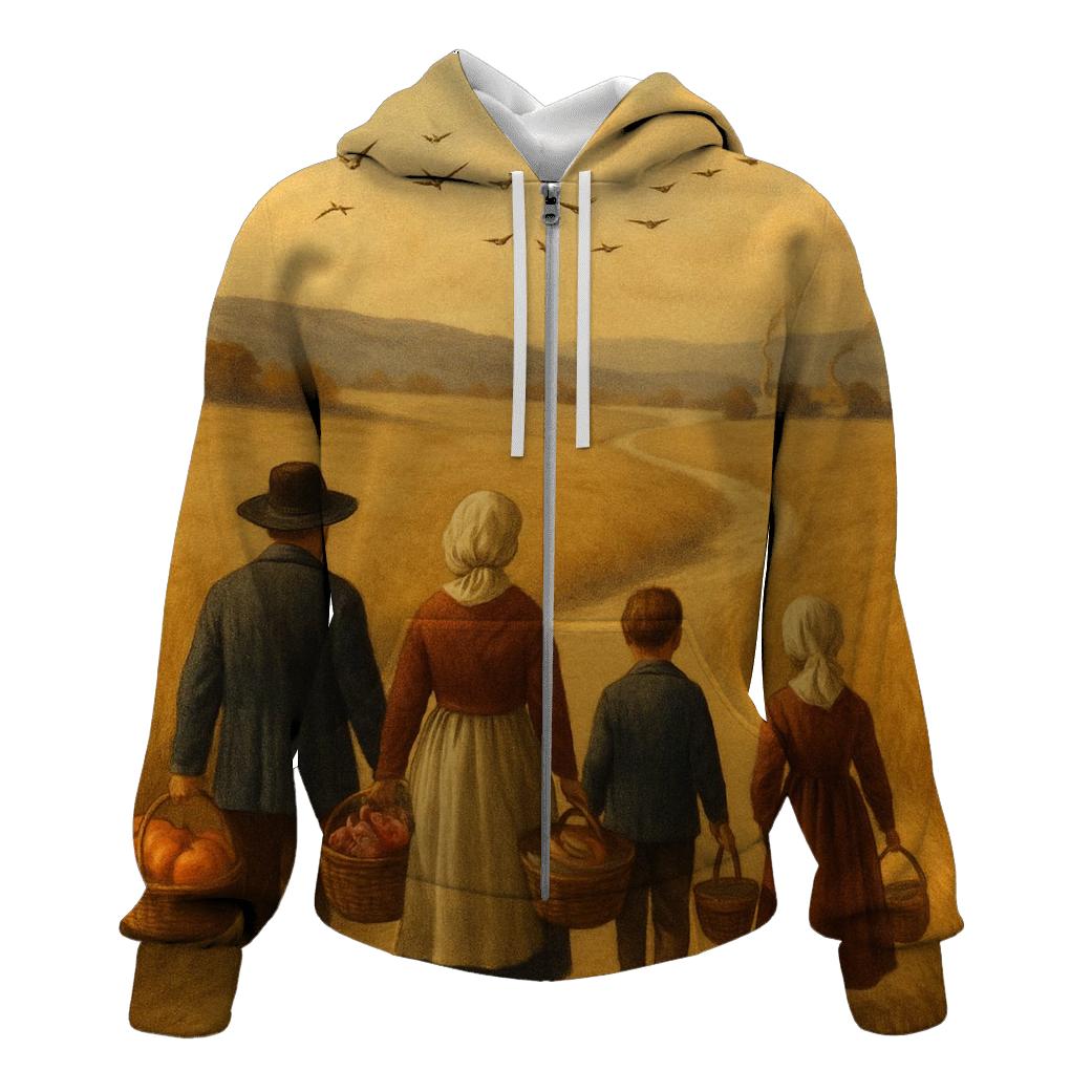 Pilgrim Path Through Amber Fields embroidered hoodies