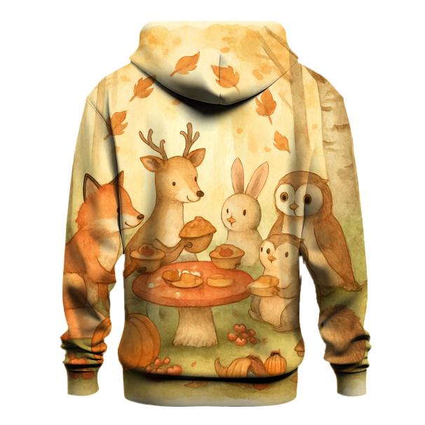 Woodland Friends Pumpkin Potluck printed hoodies