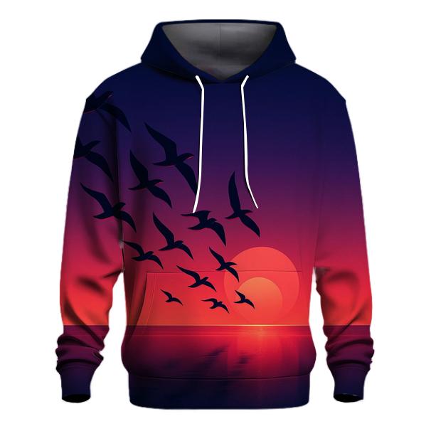 Crimson Flight Over Glass Horizon heavyweight hoodies