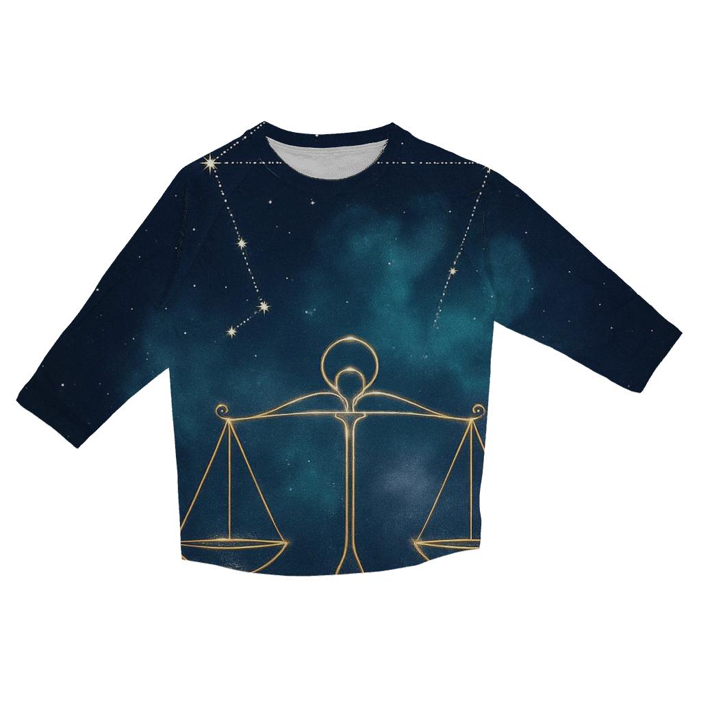Luminous Libra Star Scales printed three quarter sleeve shirts
