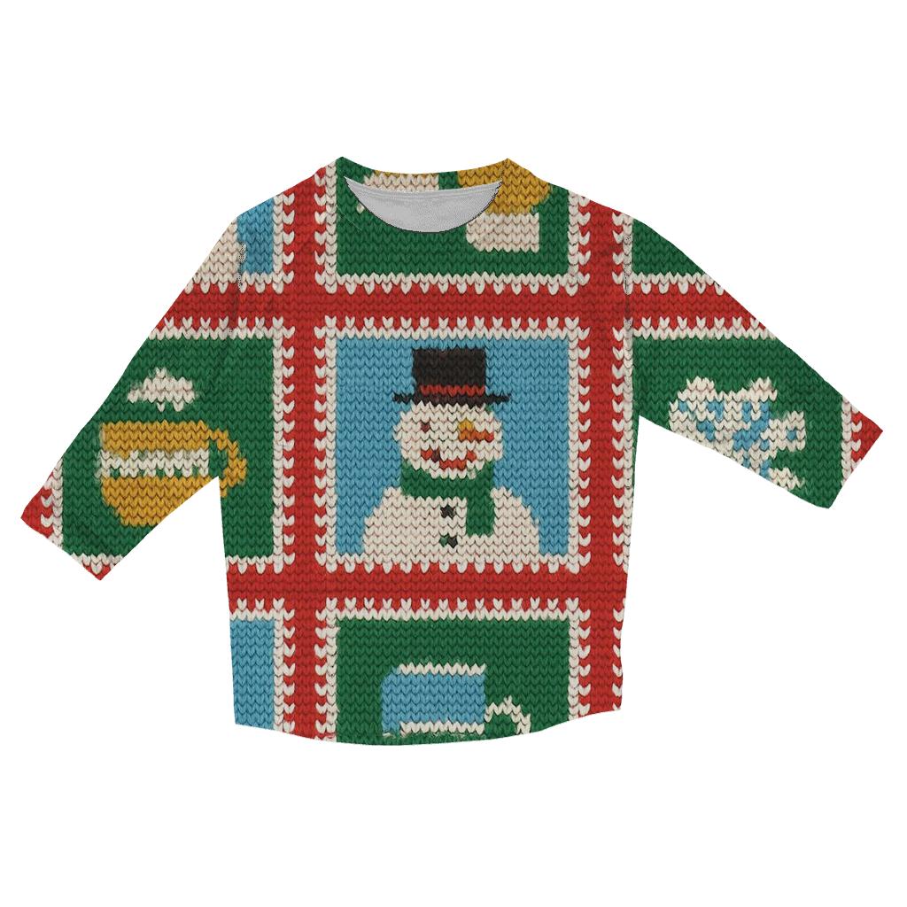 Snowman Sweater Stamp Grid Design cotton quarter sleeve shirts