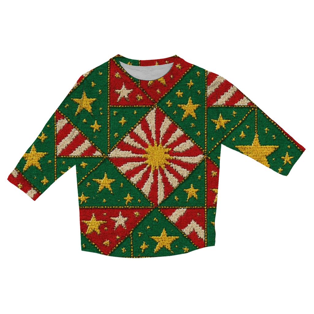 Candy Cane Starburst Patchwork Design stylish quarter sleeve tops