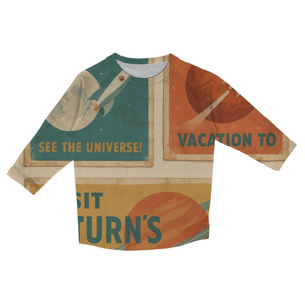 Retro Space Tourism Postcard Wall printed three quarter sleeve shirts