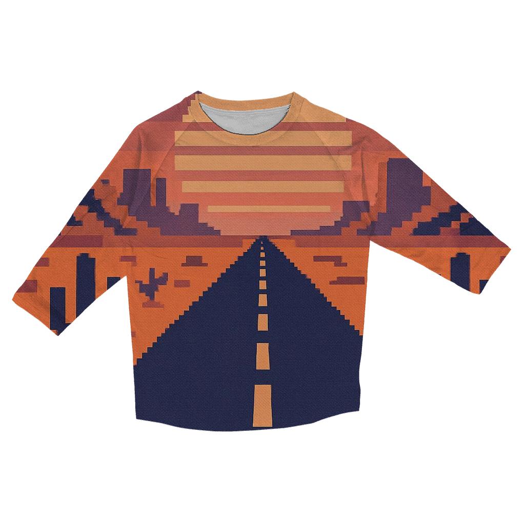 Pixel Desert Sunset Road personalized 3/4 sleeve tees
