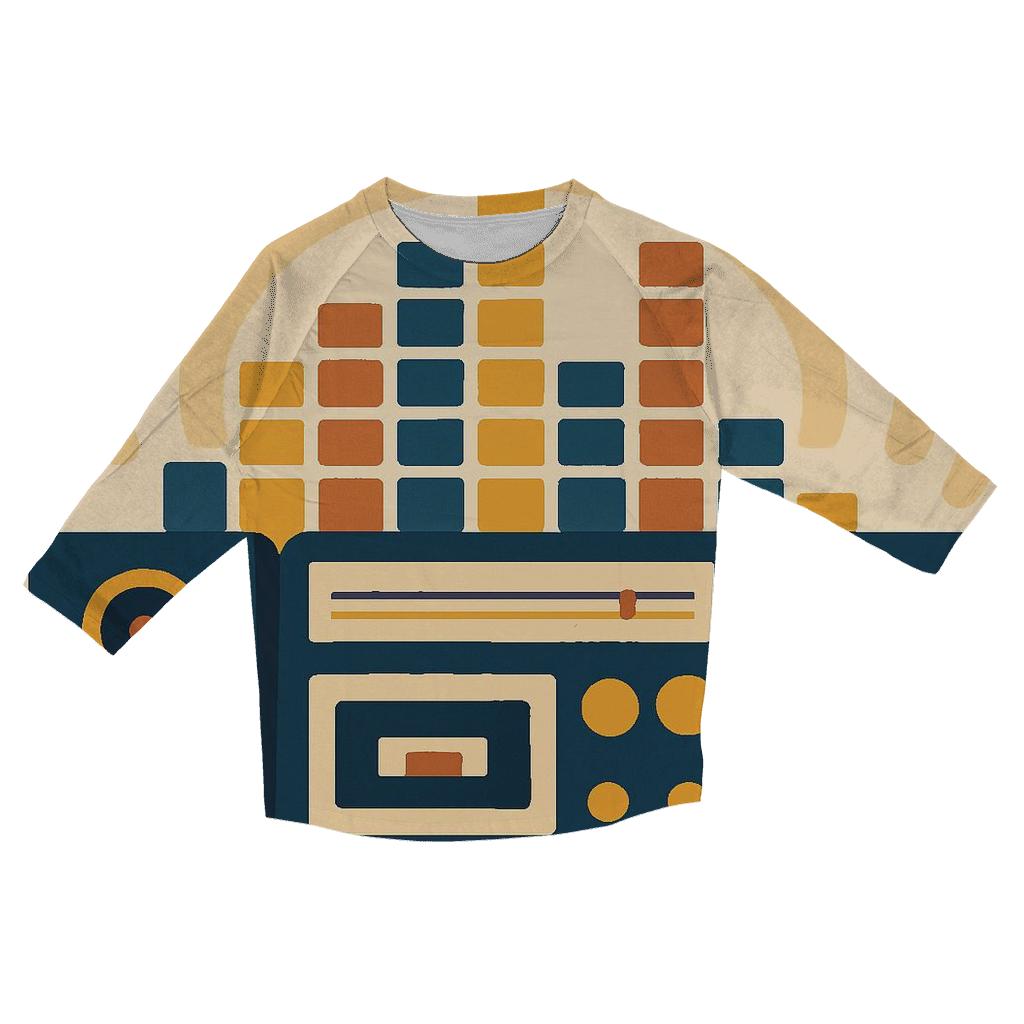 Retro Stereo Sound Waves printed three quarter sleeve shirts
