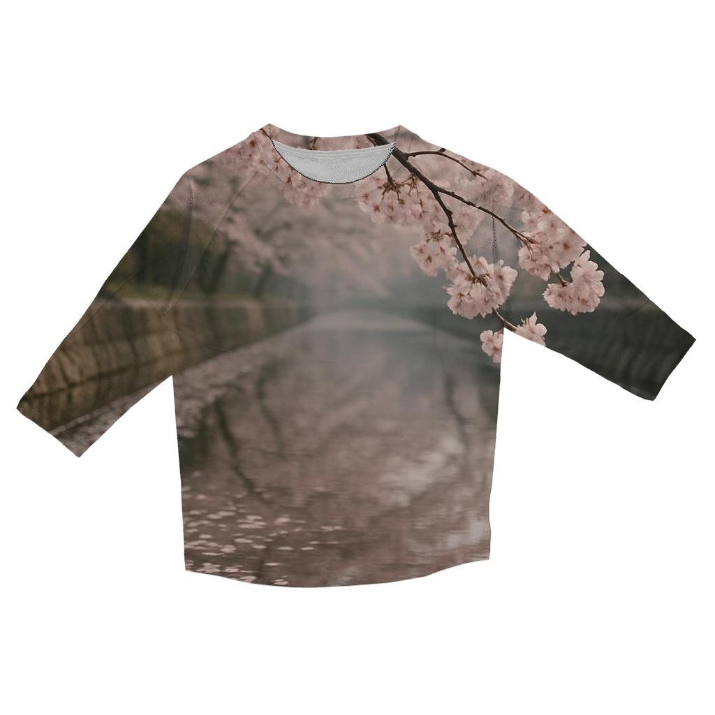 Cherry Blossoms Reflected In Quiet Canal fashion 3/4 sleeve shirts
