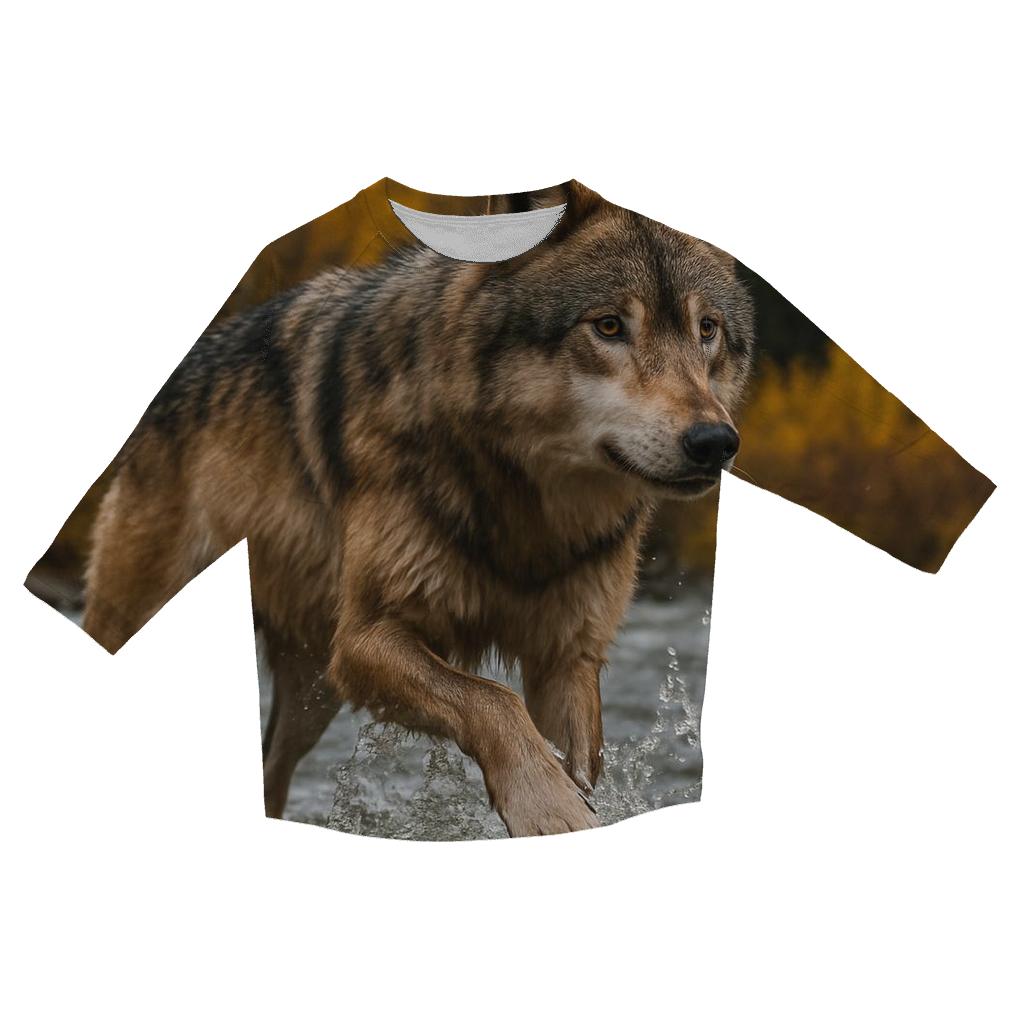 River Crossing Wolf In Autumn Flood fashion 3/4 sleeve shirts