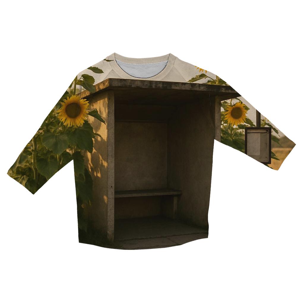 Sunflowers Guarding Rural Bus Stop stylish quarter sleeve tops