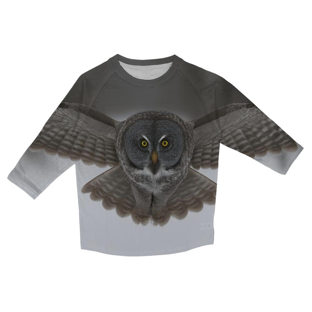 Great Gray Owl Over Snowfield designer 3/4 sleeve blouses