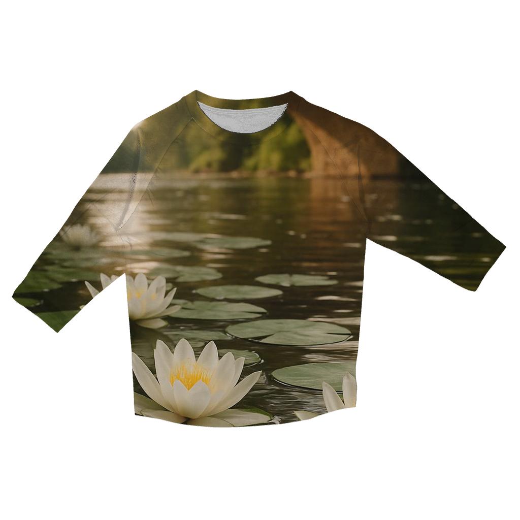 Water Lilies Beneath Old Stone Bridge designer 3/4 sleeve blouses
