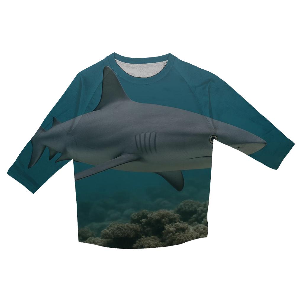 Grey Reef Shark Over Coral Ledge cotton quarter sleeve shirts