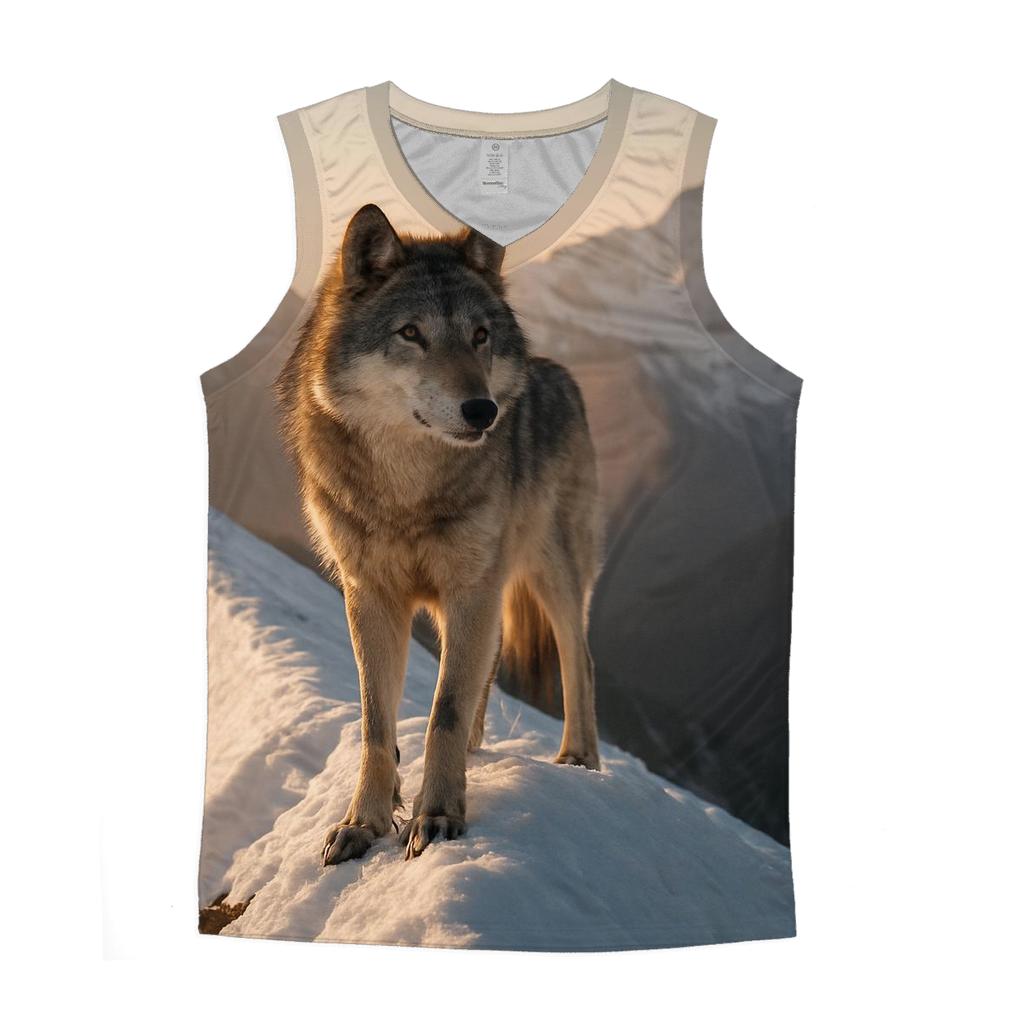 Alpine Wolf On Precipice Edge cotton sleeveless tops