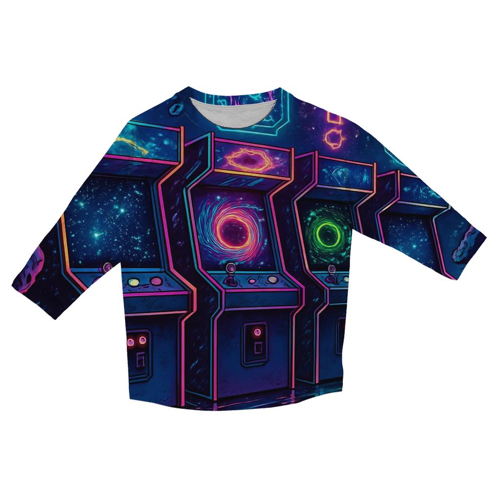Quantum Arcade Alley printed three quarter sleeve shirts