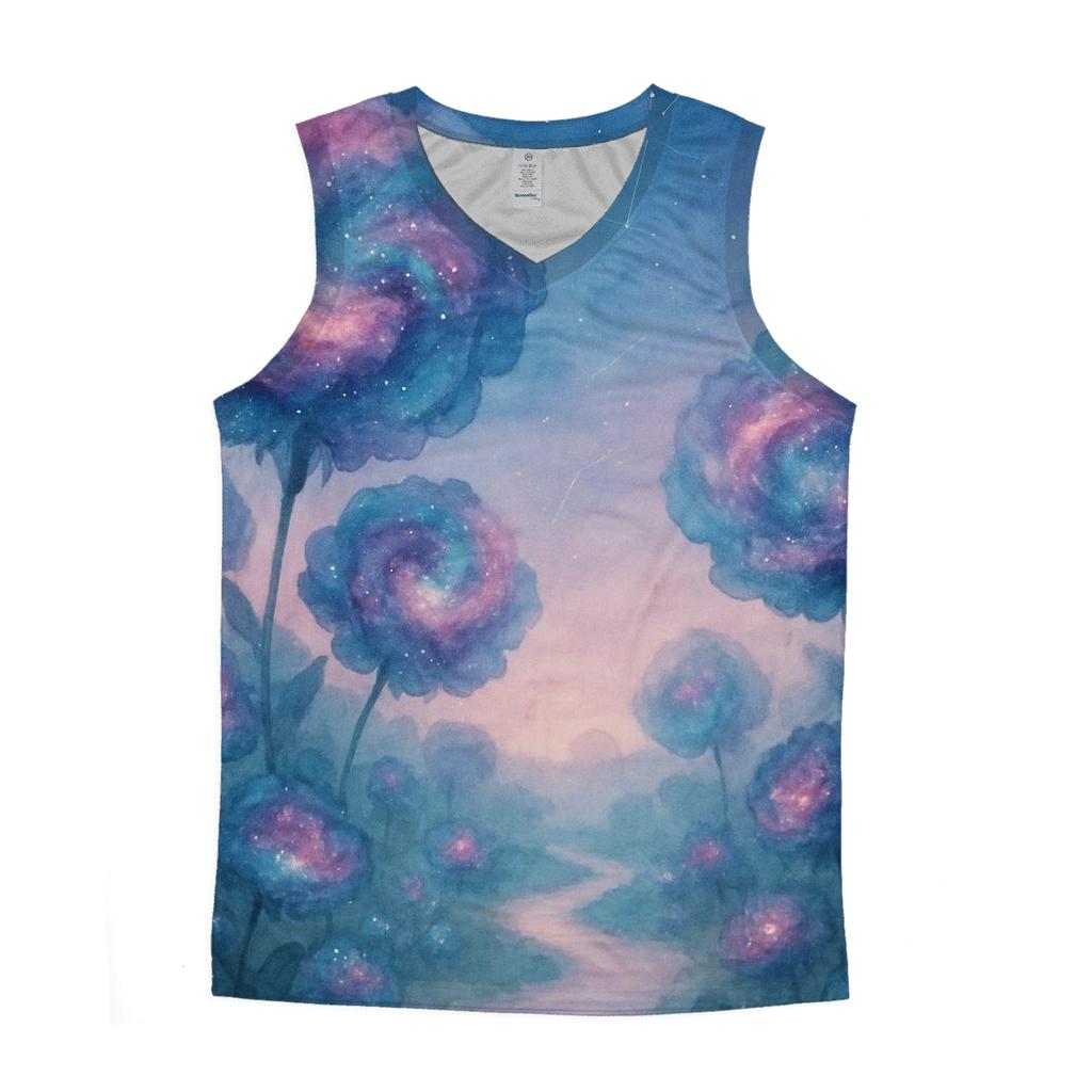 Nebula Bloom Garden graphic print tank tops