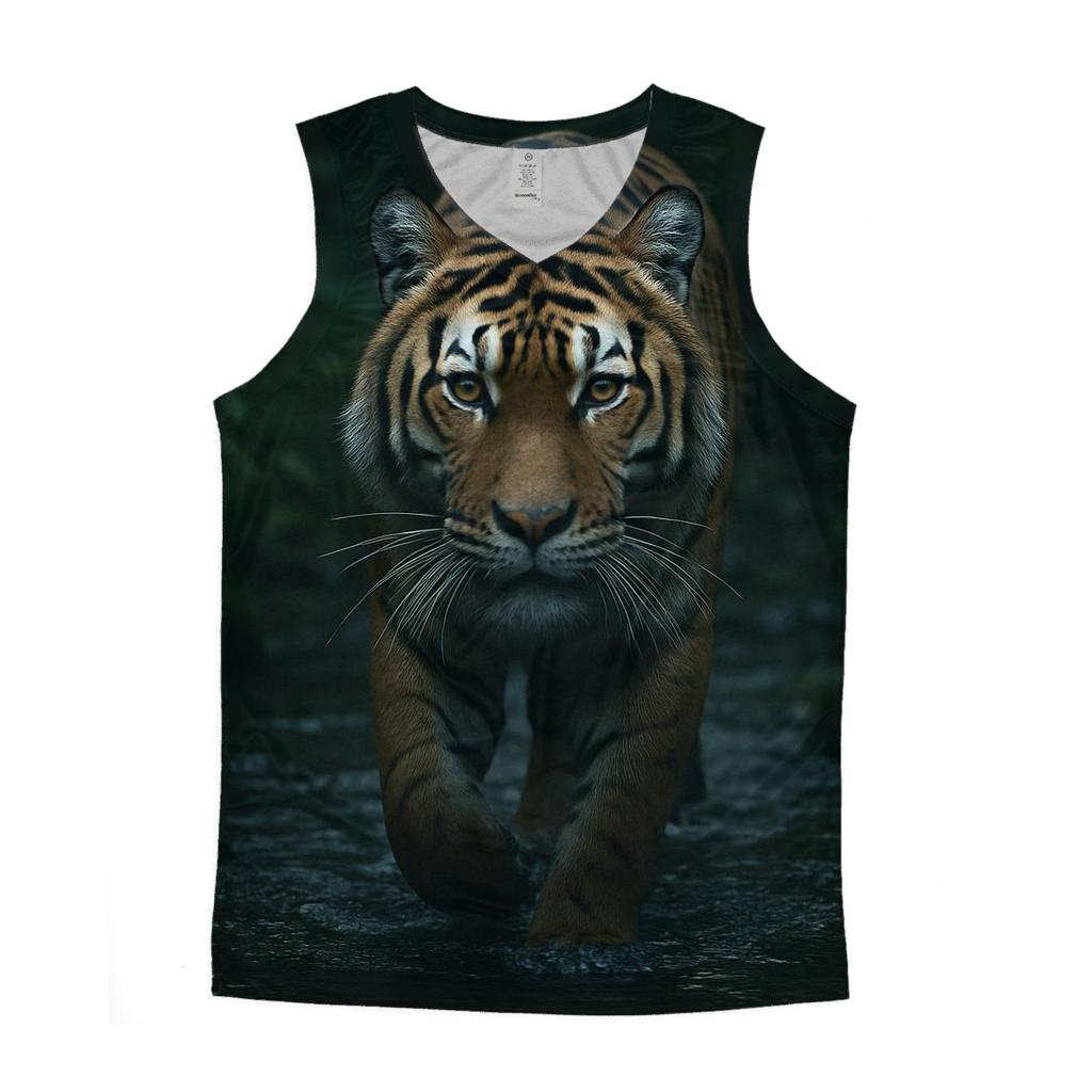 Tiger At The Forest Stream cotton sleeveless tops