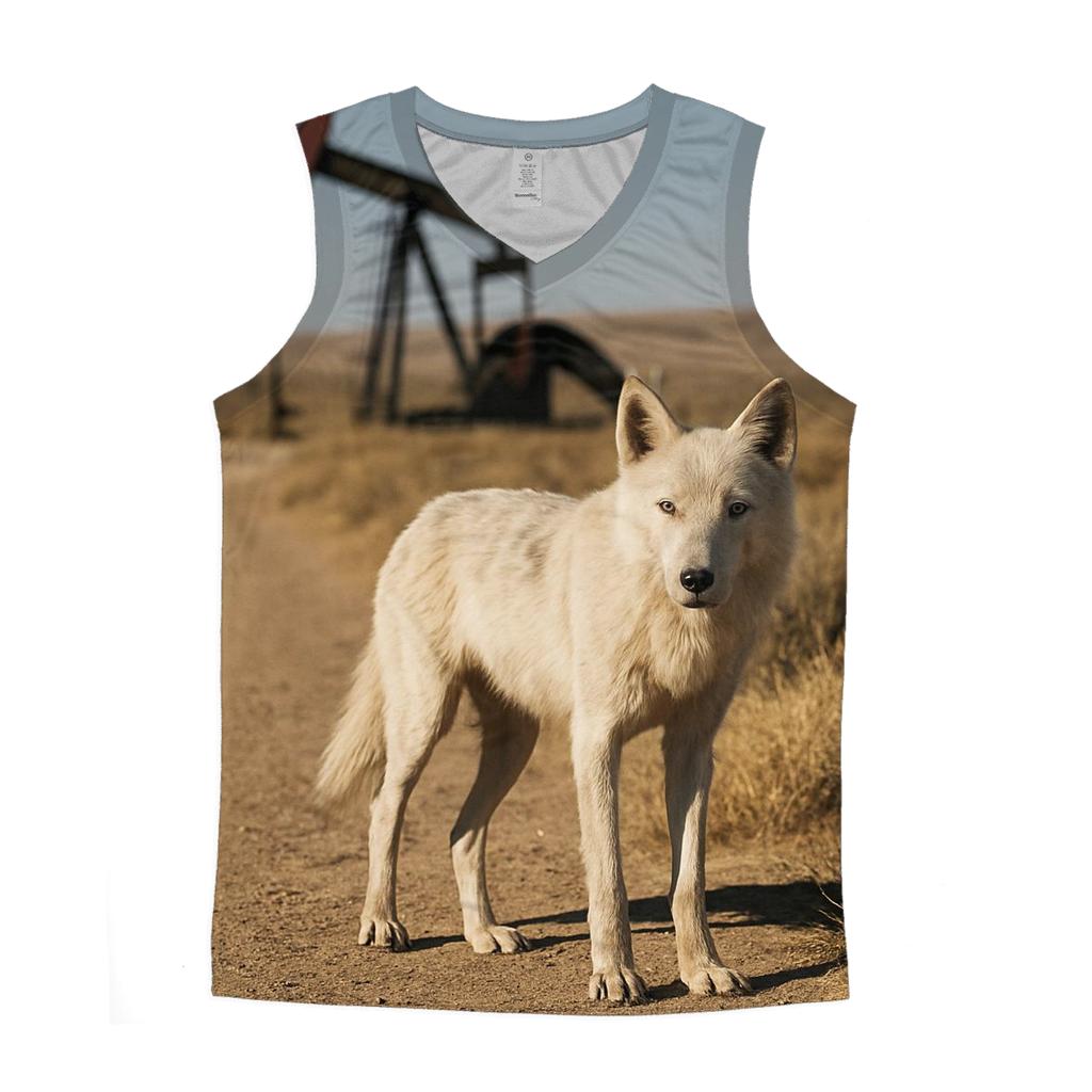 Desert Steppe Wolf At Oil Well Pad cotton sleeveless tops