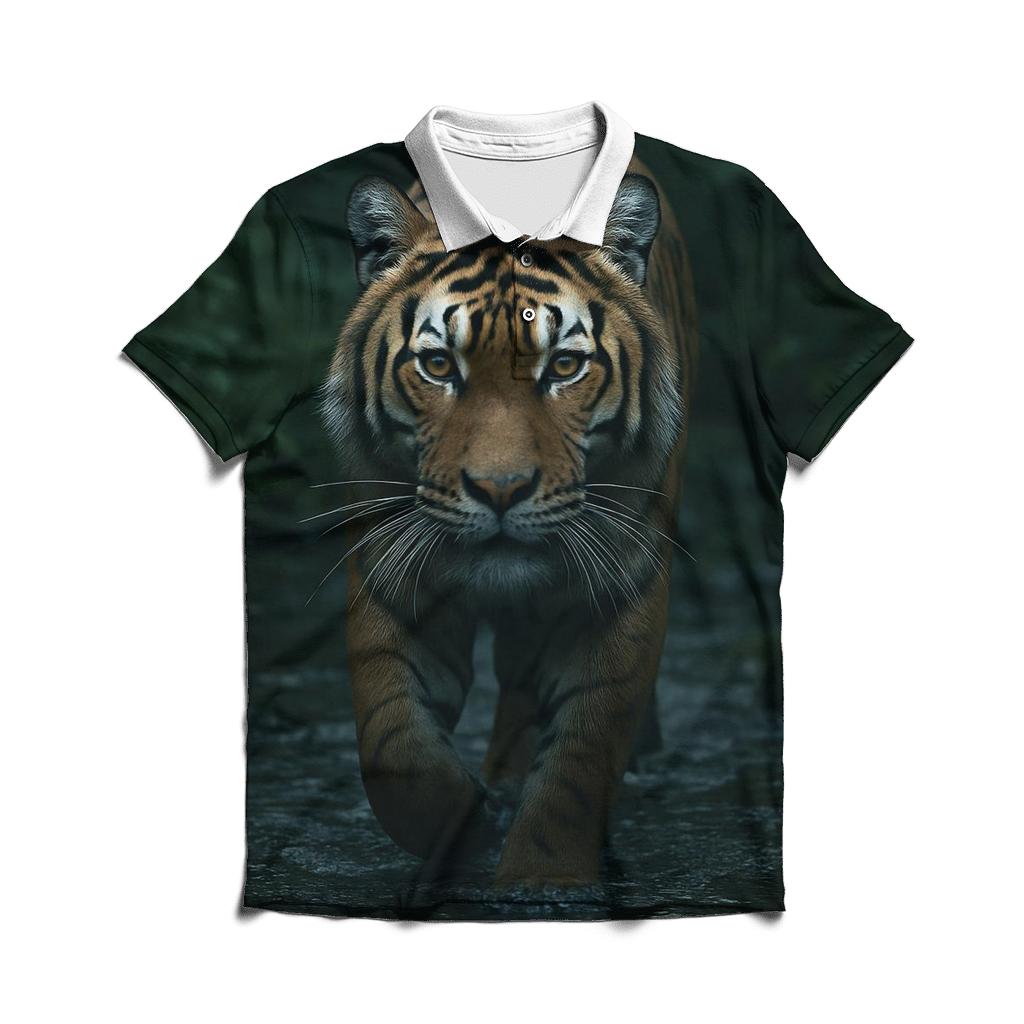 Tiger At The Forest Stream premium cotton polo shirts