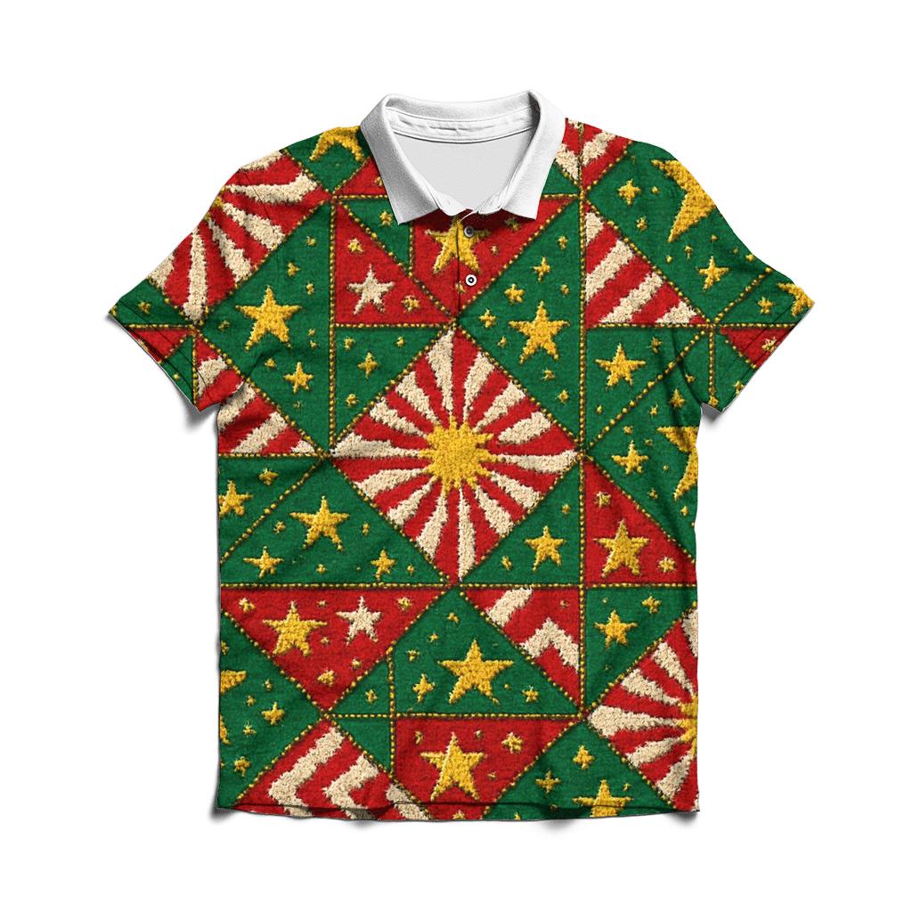 Candy Cane Starburst Patchwork Design branded logo polo shirts