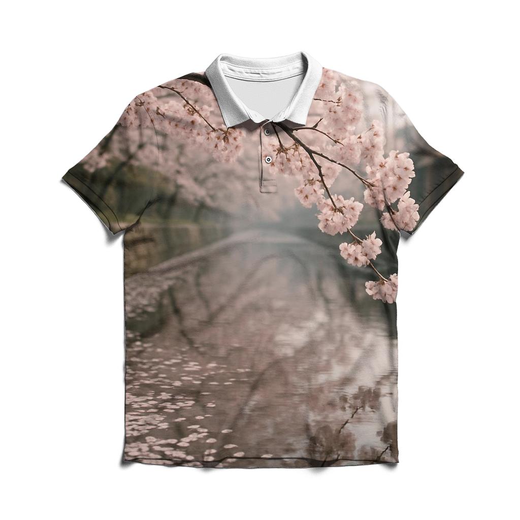 Cherry Blossoms Reflected In Quiet Canal branded logo polo shirts