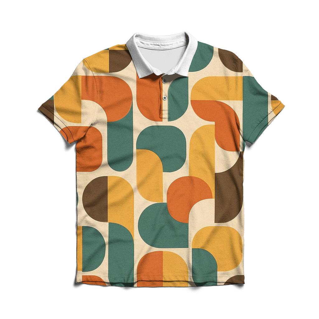Modular Geo Retro Tiles premium cotton polo shirts